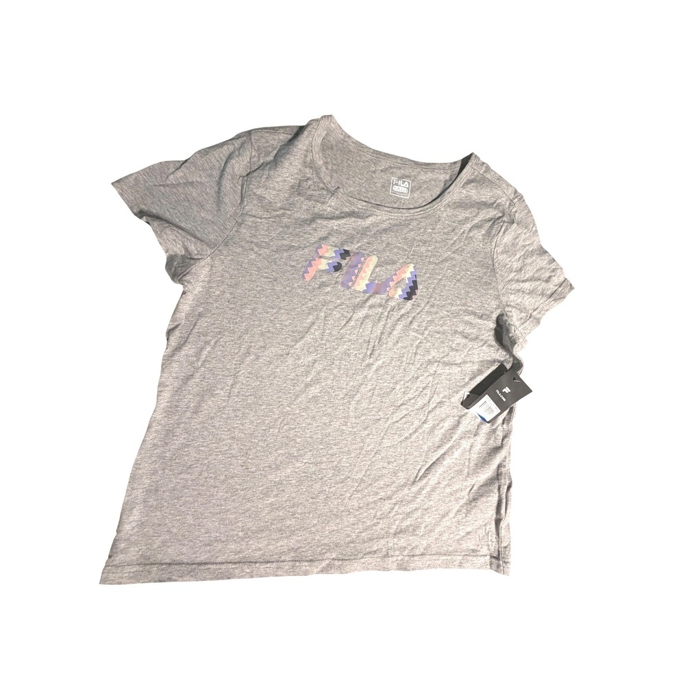 Fila Womens Heather Grey Graphic Logo T-Shirt Zig Zag Print XL New With Tags